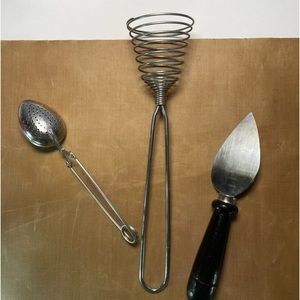 Stainless Steel Kitchen whisk,tea strainer,wooden handle cheese Knife Vintage
